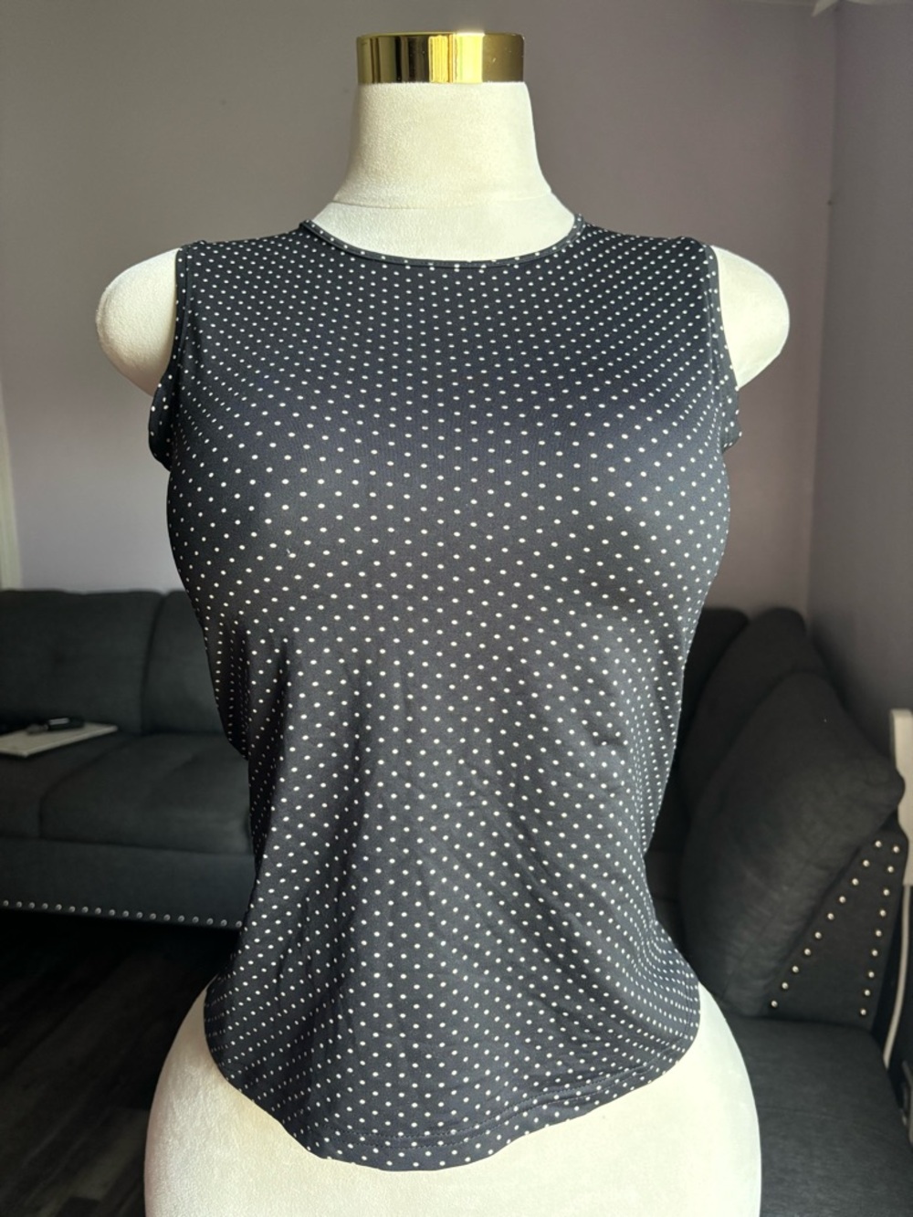 George Black Tank Top with White Polka Dots
